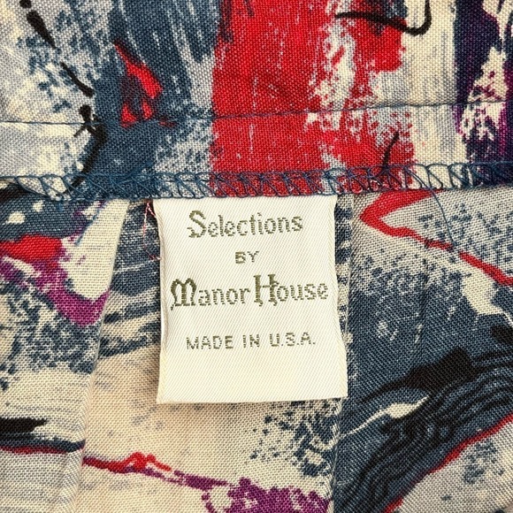 Vintage 80s Selections Manor House Abstract Print Pleated Midi Skirt Blue Red, M - Picture 3 of 12